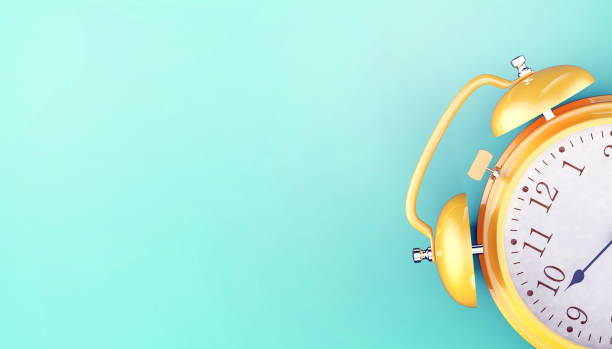 Alarm clock Yellow Retro background Concept Old Modern Art minimal on Turquoise Blue background - 3d rendering