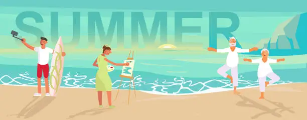 Vector illustration of Summer beach landscape background