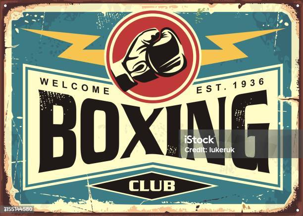 Boxing Club Retro Tin Sign Template Design Stock Illustration - Download Image Now - Poster, Boxing - Sport, Retro Style