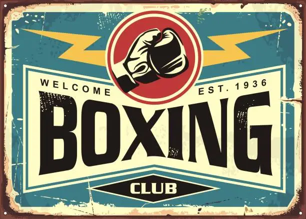 Vector illustration of Boxing club retro tin sign template design