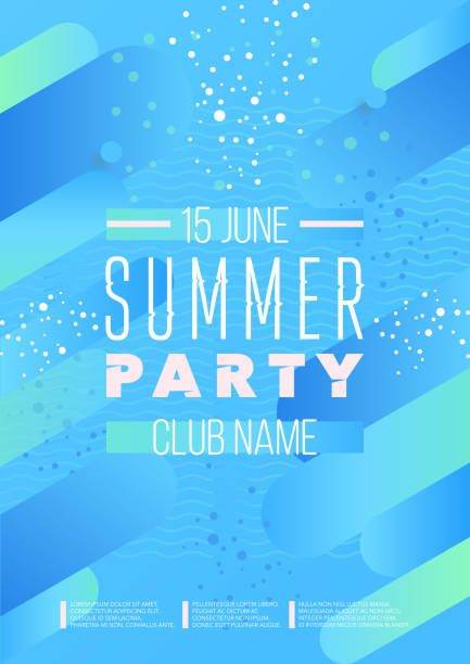 Vertical blue dance party background with graphic elements and text. - ilustração de arte vetorial