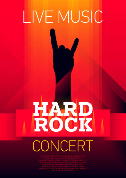 Vertical hard rock background with abstract elements and hand of rocker. - ilustração de arte vetorial