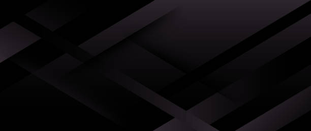 Horizontal schwarzes abstraktes Banner mit grafischen Elementen. – Vektorgrafik