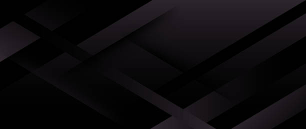 Horizontal black abstract banner with graphic elements. - ilustração de arte vetorial