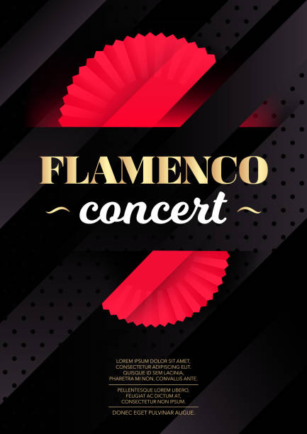 Vertical flamenco background with red fans and text. - ilustração de arte vetorial