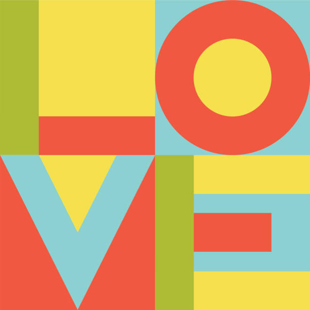 ilustrações de stock, clip art, desenhos animados e ícones de bright colorful vector print with love letters on squares. - palavra única ilustrações