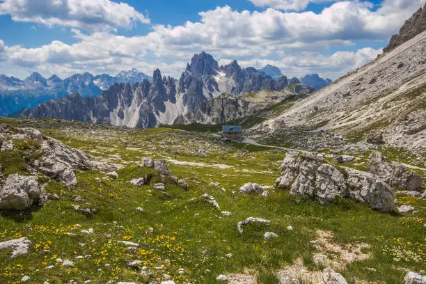 Panoramic view of Mountain retreat in the italian dolomites, Alto Adige, Europe