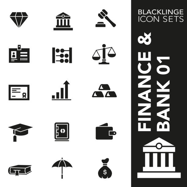 illustrations, cliparts, dessins animés et icônes de ensemble d'icône sceaux noirs et blancs de finance et banking 01 - slide rule
