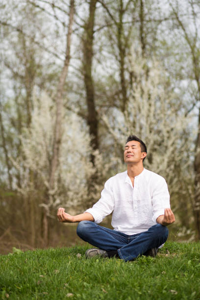 istock Japanese man sitting in nature 1155154595