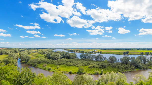 Elbe panorama, UNESCO biosphere reserve river landscape Elbe, Boizenburg, Germany.