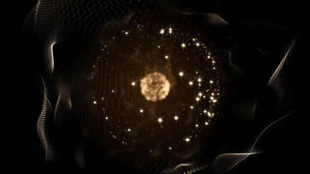 istock Creative wallpaper texture of golden pattern with abstract waves and stars on the black background. 1155155542