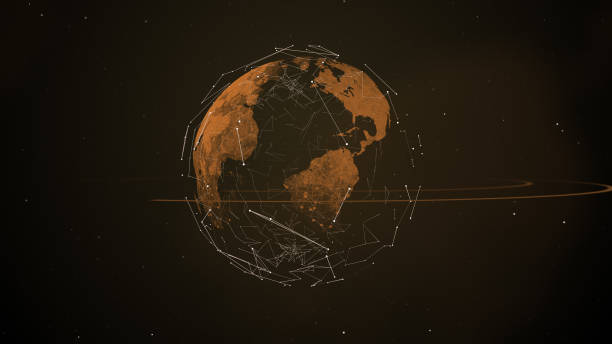 istock Abstract geometric real floating planet on the black backdrop. 1155157803