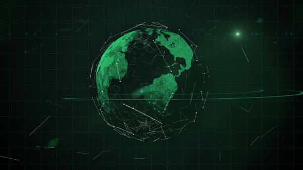 istock Earth polygon mesh planet floating in dark space surrounded by abstract line particles. 1155158015