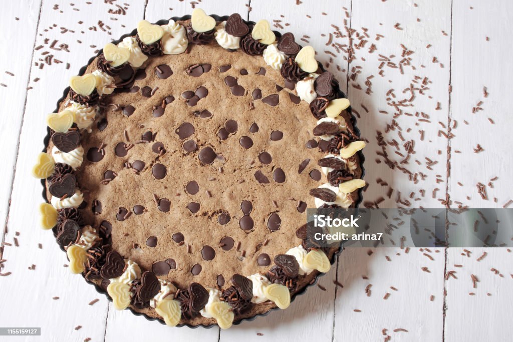 Chocolate chip cookie cake on white background Cookie Stock Photo