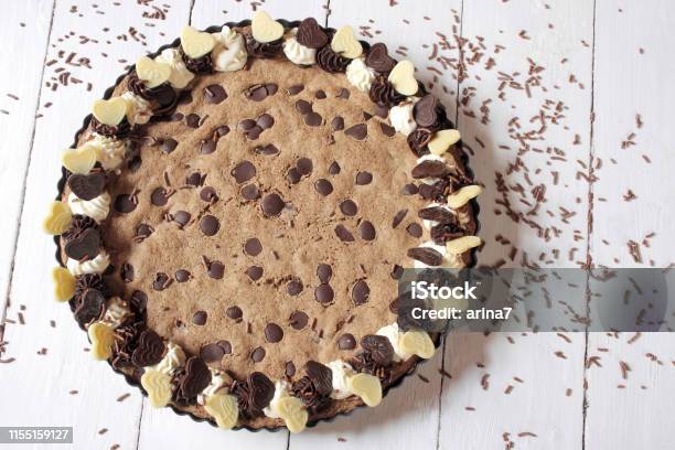 Chocolate Chip Cookie Cake On White Background Stock Photo - Download Image Now - Cookie, Cake, Chocolate Chip