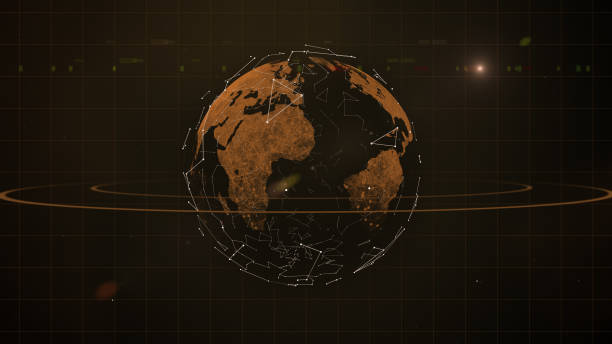 istock Earth polygon mesh planet with rings around it is floating in dark space. 1155161181