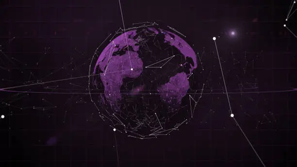 Photo of Digital shining globe rotating with glowing particles connections surrounding it.