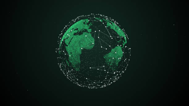 istock Digital shining globe rotating with glowing particles connections surrounding it. 1155161357