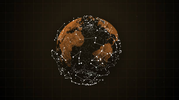istock Abstract background with virtual planet rotating in space, surrounded by the net of data blocks. 1155161466