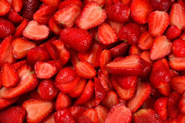 istock Strawberry slices. Fresh berries macro. Fruit background. Top view. 1155164041