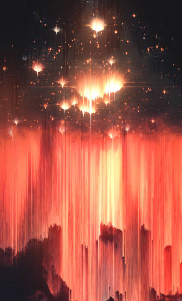 istock Surreal Fiery Background. Artistic Poster. Pixel Sorting Technique 1155170122