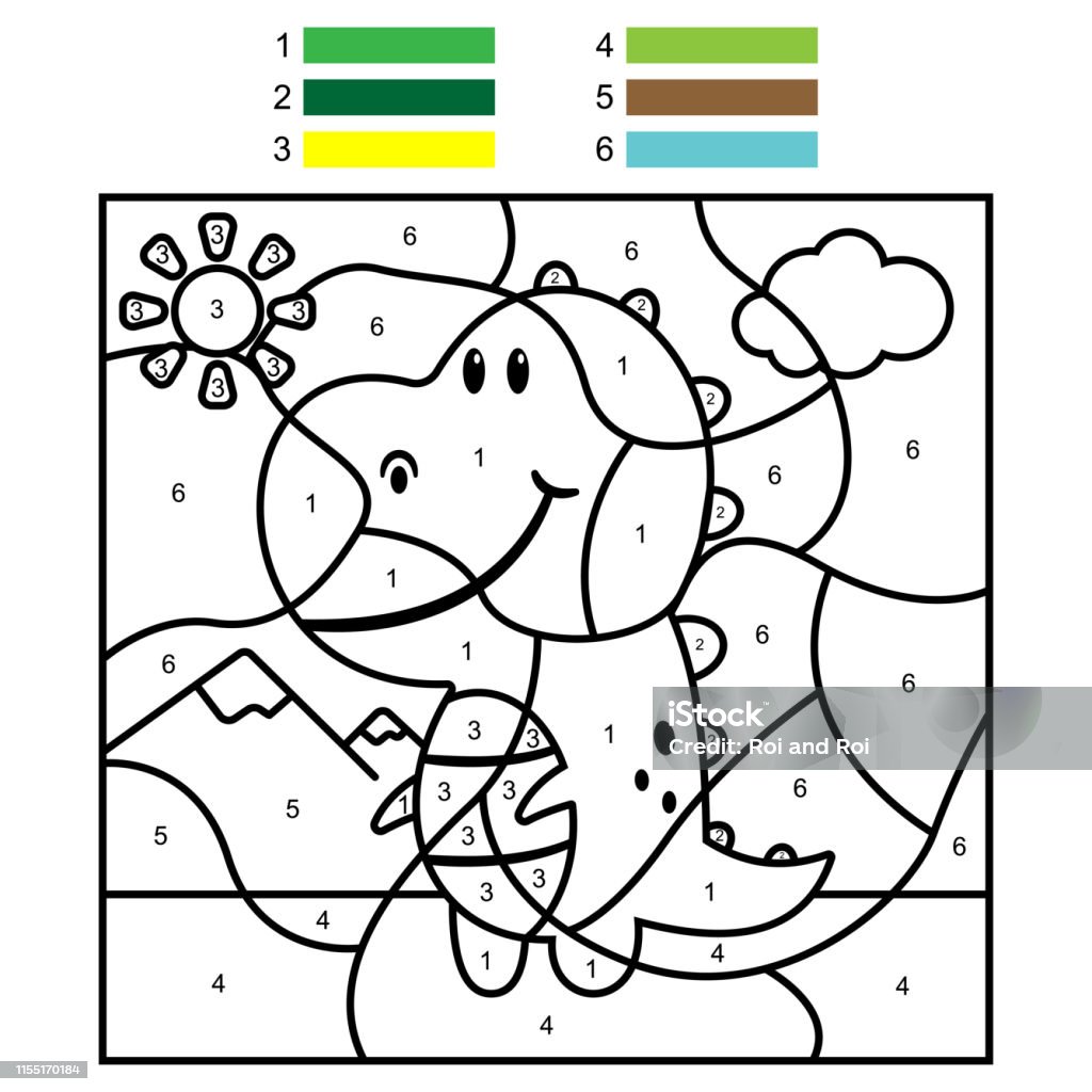 Ilustración de Colorear Por Números Con Un Dinosaurio Lindo Ilustración  Vectorial De Dibujos Animados Para Niños y más Vectores Libres de Derechos  de Colorear - iStock