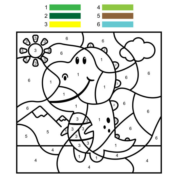 Ilustración de Colorear Por Números Con Un Dinosaurio Lindo Ilustración  Vectorial De Dibujos Animados Para Niños y más Vectores Libres de Derechos  de Colorear - iStock
