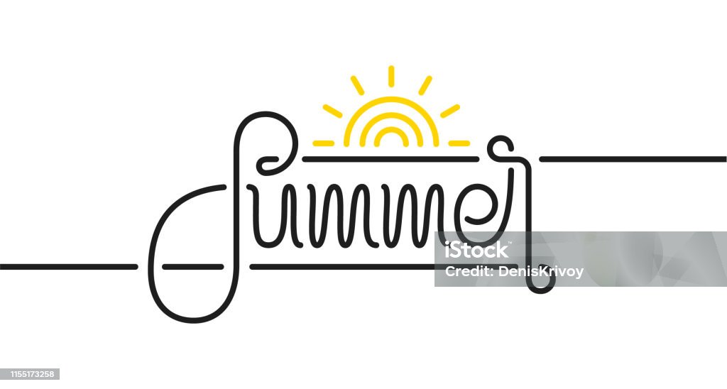 Setting Sun Lettering Calligraphic Line Lettering Composition Of Summer With Sun On White ...