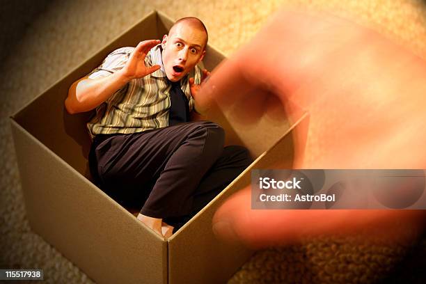 Little Man Trapped In A Box Stock Photo - Download Image Now - Men, Adult, Adults Only