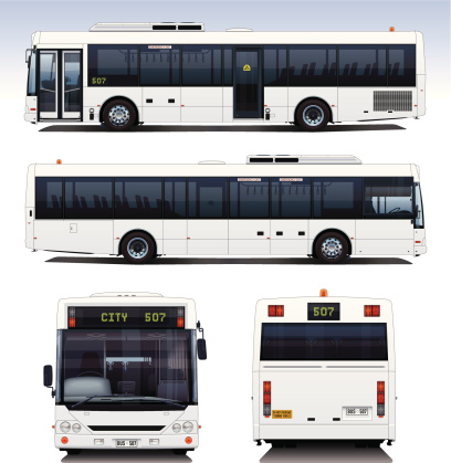 A highly detailed illustration of a generic modern city bus, perfect for applying advertising to. Includes an eps, a high-res jpg, a pdf and an Illustrator file with transparencies.