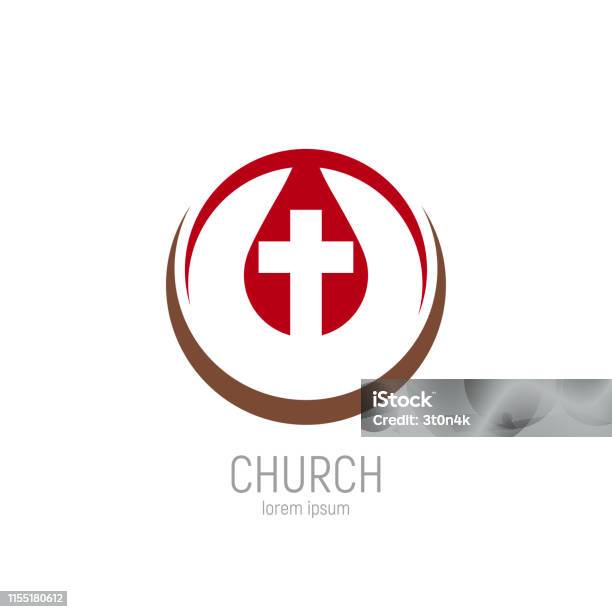 Church Logo A Drop Of Jesus Blood With A Cross In It Stock Illustration - Download Image Now