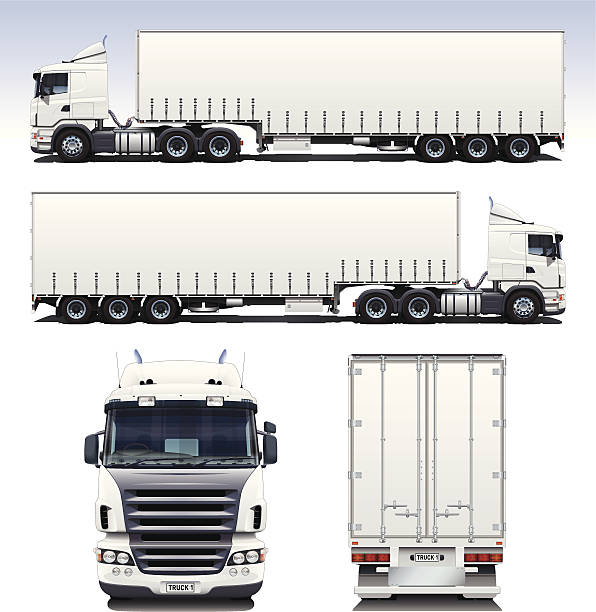 semi-lkws und anhänger - truck semi truck vehicle trailer rear view stock-grafiken, -clipart, -cartoons und -symbole