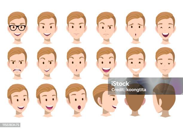 Cartoon Character With Man Head Vector Set Front Side Back View Flat Vector  Stock Illustration - Download Image Now - iStock