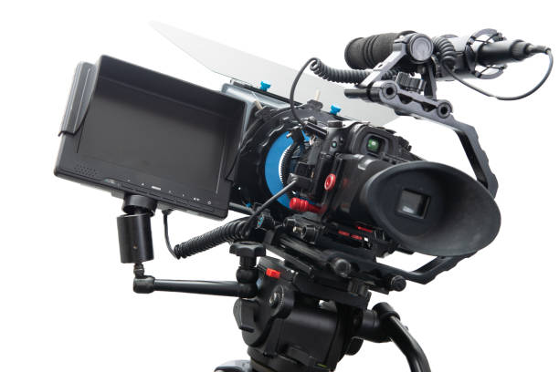 istock DSLR video camera rig isolated on the white background 1155183802