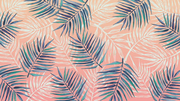 istock Watercolor background with tropical leaves on a pink background. 1155185248