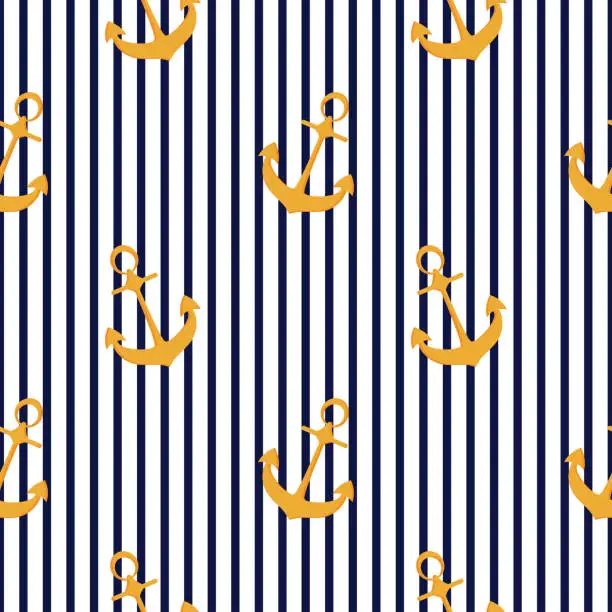 Vector illustration of Ship anchor seamless striped pattern. Summer nautical design.