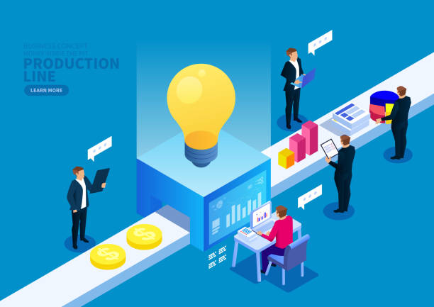 kreatywna linia produkcyjna - solution light bulb business planning stock illustrations