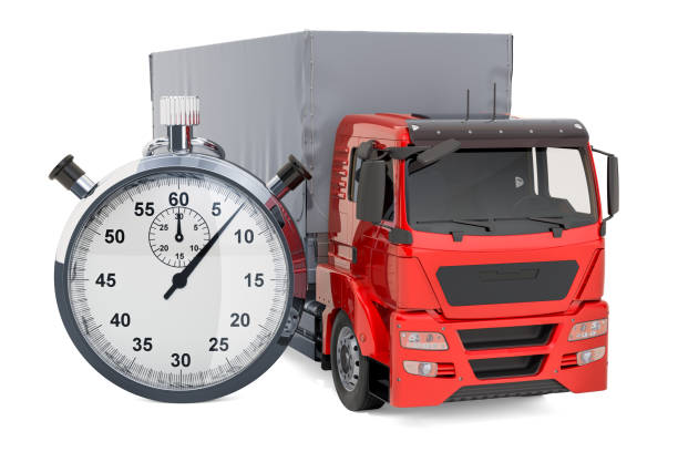 istock Truck with chronometer. Fast delivery concept, 3D rendering isolated on white background 1155192274
