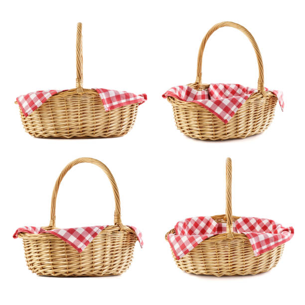 istock Set of wicker picnic baskets shot from different angles. 1155192312