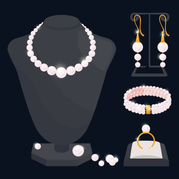 パール jewerly ベクターコレクション-ネックレス、イヤリング、リング、ブレスレット - pearl necklace earring jewelry点のイラスト素材／クリップアート素材／マンガ素材／アイコン素材
