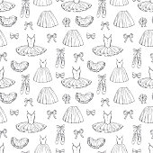 istock Hand sketched vector ballet dresses and shoes seamless pattern 1155194766