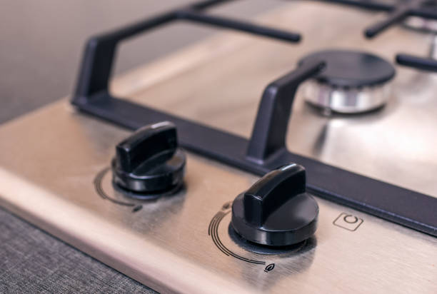 istock Closeup of Modern Double Burners Split Gas Oven 1155199403