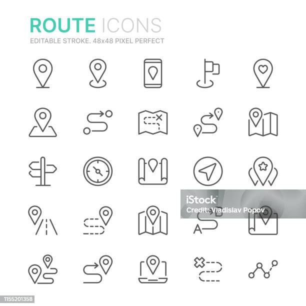 Collection Of Route Related Line Icons 48x48 Pixel Perfect Editable Stroke Stock Illustration - Download Image Now
