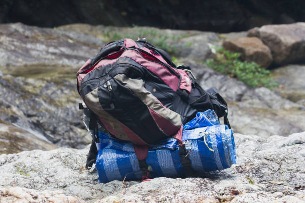 istock The old bag is placed on the stone floor. 1155202782