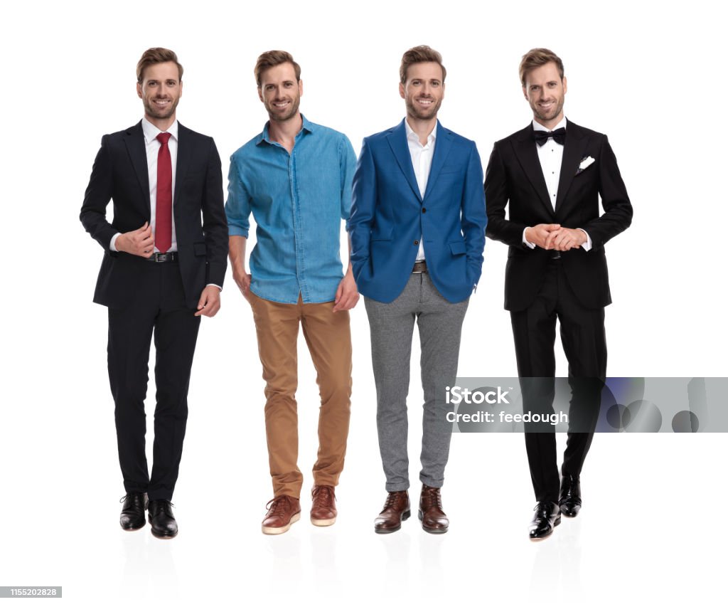 Elegante Hombre Posando Con Cuatro Estilos De Ropa Diferentes Foto de stock  y más banco de imágenes de Hombres - iStock