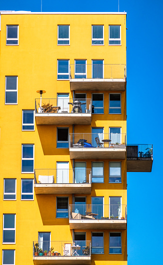 Calpe, Spain - 6 November 2022: The postmodern complex building 'La Muralla Roja', the red wall, by architect Ricardo Bofill