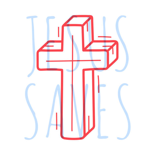 istock Doodle cross. Religion Christian poster hand drawn icon with text Jesus saves on white background 1155203123
