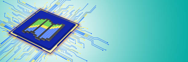 istock Social media, high tech or computer concept, pixaleted map icon image on CPU with large copy space. 1155203238