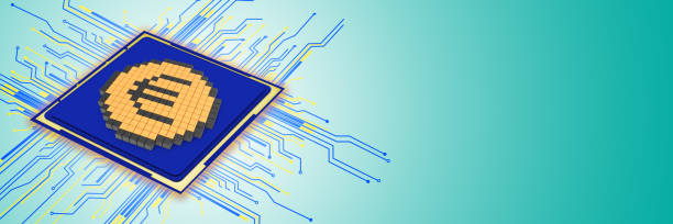 istock Social media, high tech or computer concept, pixaleted euro currency image on CPU with large copy space. 1155203533