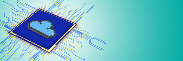 istock Social media, high tech or computer concept, pixaleted network cloud symbol image on CPU with large copy space. 1155203551